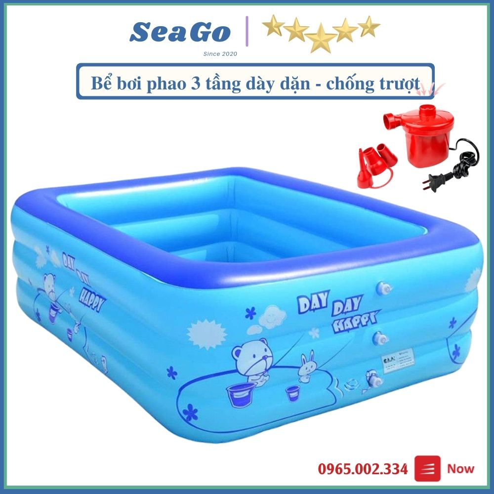Bể Bơi 3 Tầng Hình Chữ Nhật, Bể Bơi Phao KAW Giá Rẻ, Hồ Bơi Người Lớn Và Trẻ Em, Bể 2 Lớp Đáy Chống Trượt [BH 1-1]