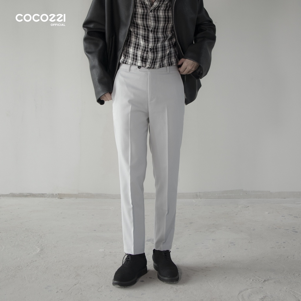 Quần âu nam form slim màu xám trắng Cocozzi Life trousers chất liệu kết hợp giữa cotton và kaki