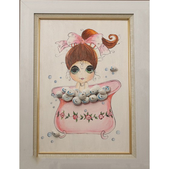 Tranh treo tường handmade cô gái trong bồn tắm màu hồng, tranh trang trí decor phòng - Mniac - TĐSHNCB5742