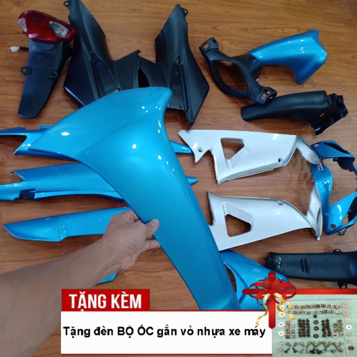 Dàn áo Loại Phanh Cơ - Khóa Vuông  xe Wave RS , Wave Alpha 100 đời 2006 đến 2016 Màu Xanh ngọc