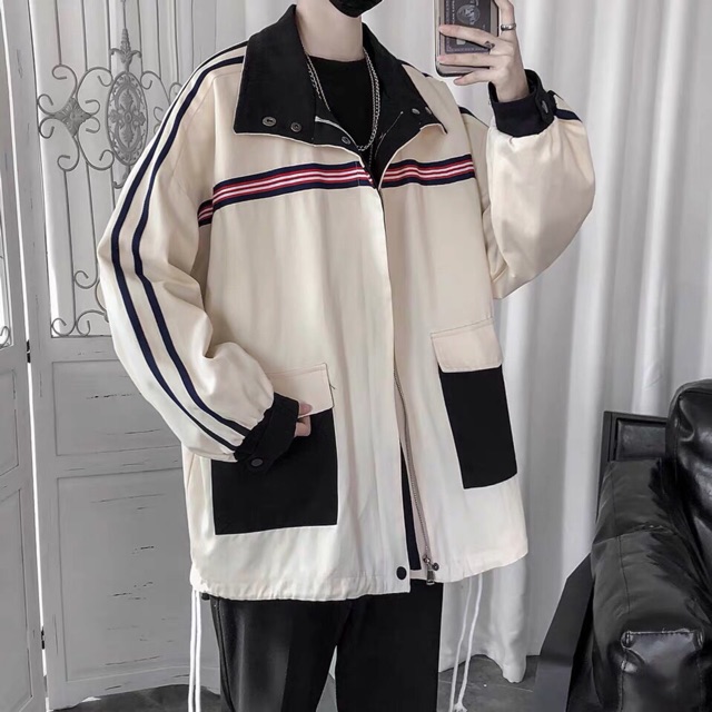 &lt; FREESHIP &gt; Áo khoác kaki unisex MẪU PHỐI SỌC nam nữ hàng bao đẹp y hình form rộng