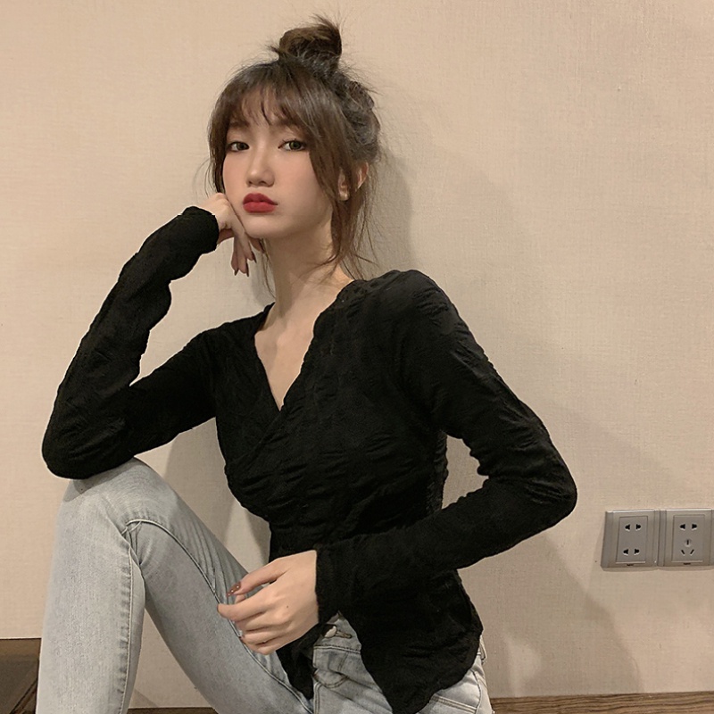 Áo kiểu xẻ tà dáng ngắn quyến rũ thời trang mùa thu dành cho nữ