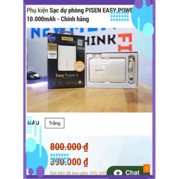 Mua ngay Sạc Dự Phòng Pisen Easy Power 5C - Chính Hãng(Bh 18 Tháng) [Giảm giá 5%]