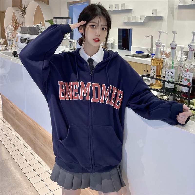 SUXI Áo Khoác Nữ Tay Dài Có Nón In Chữ Thời Trang