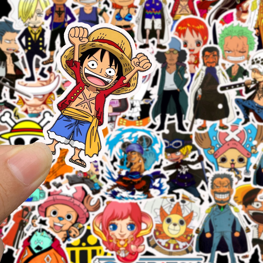 Sticker Set 50 miếng dán PVC không thấm nước hình nhân vật hoạt hình One Piece cho trang trí xe hơi laptop