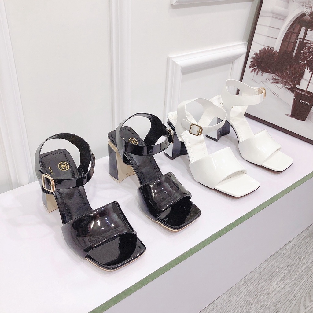 Sandal Cao Gót 9p Mũi Vuông Chất Da Mềm Đẹp Chuẩn Form Lên Chân Tôn Dáng - Chị Chảnh Store