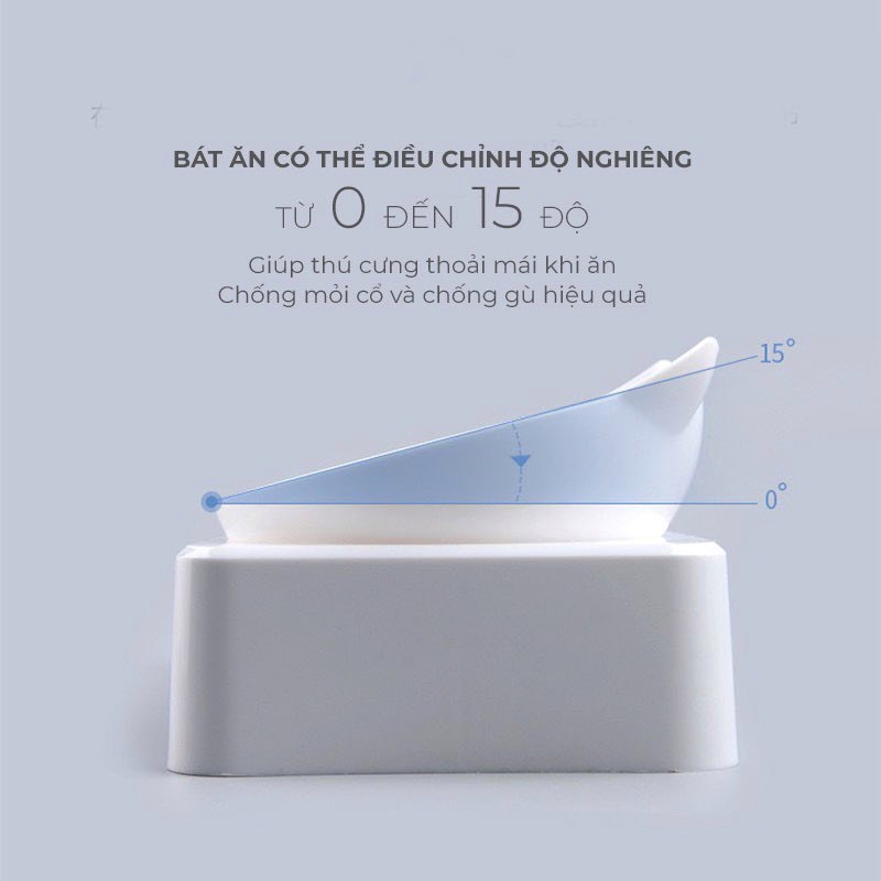 Bát ăn chống gù cho thú cưng kèm bình cấp nước tự động màu trắng nhã nhặn, bát ăn cho chó, bát ăn cho mèo