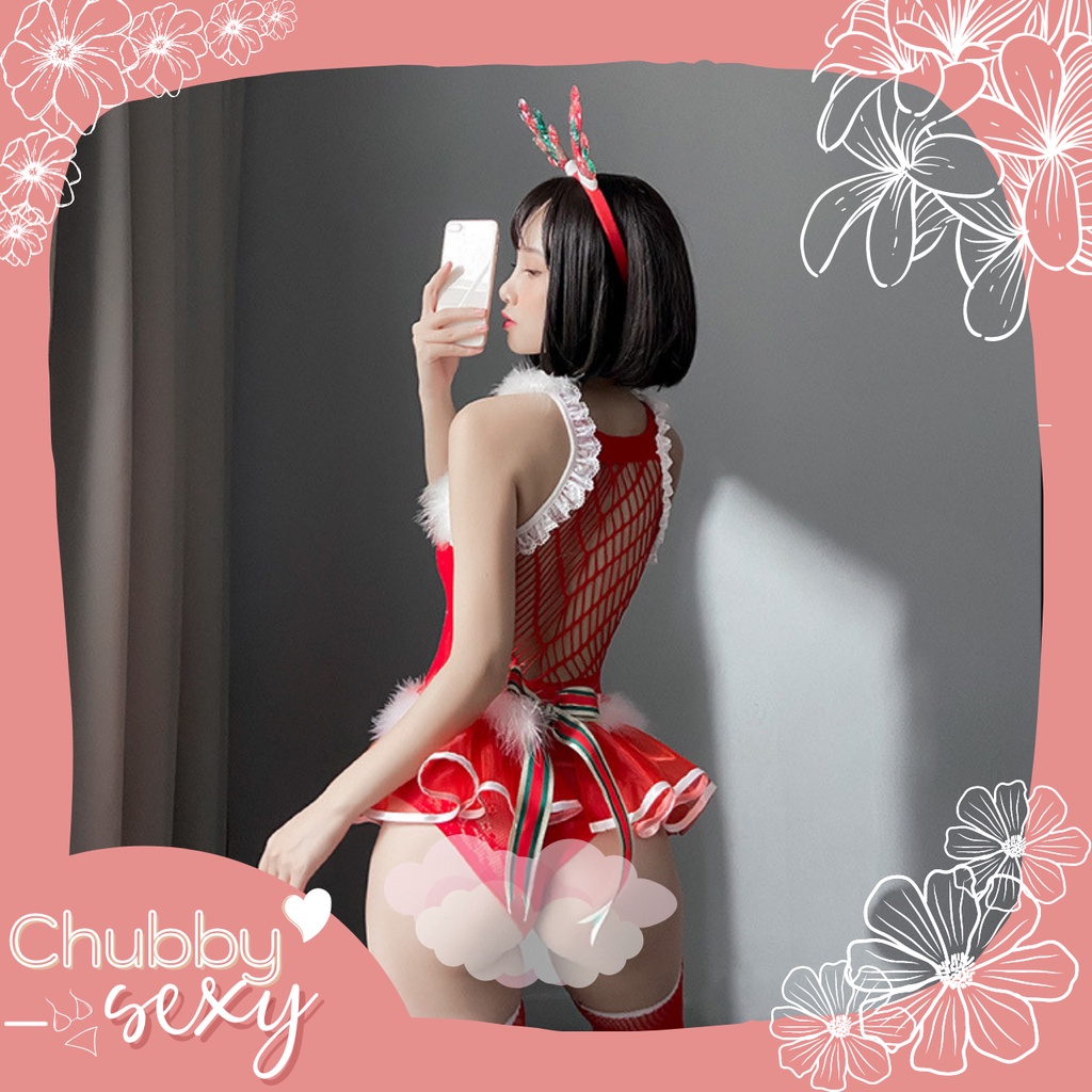 Cosplay Noel Giáng Sinh sexy siêu gợi cảm ,  hóa công chúa đêm Noel ,  bodysuit đầy đủ phụ kiện  - BDS18 - Chubby.sexy