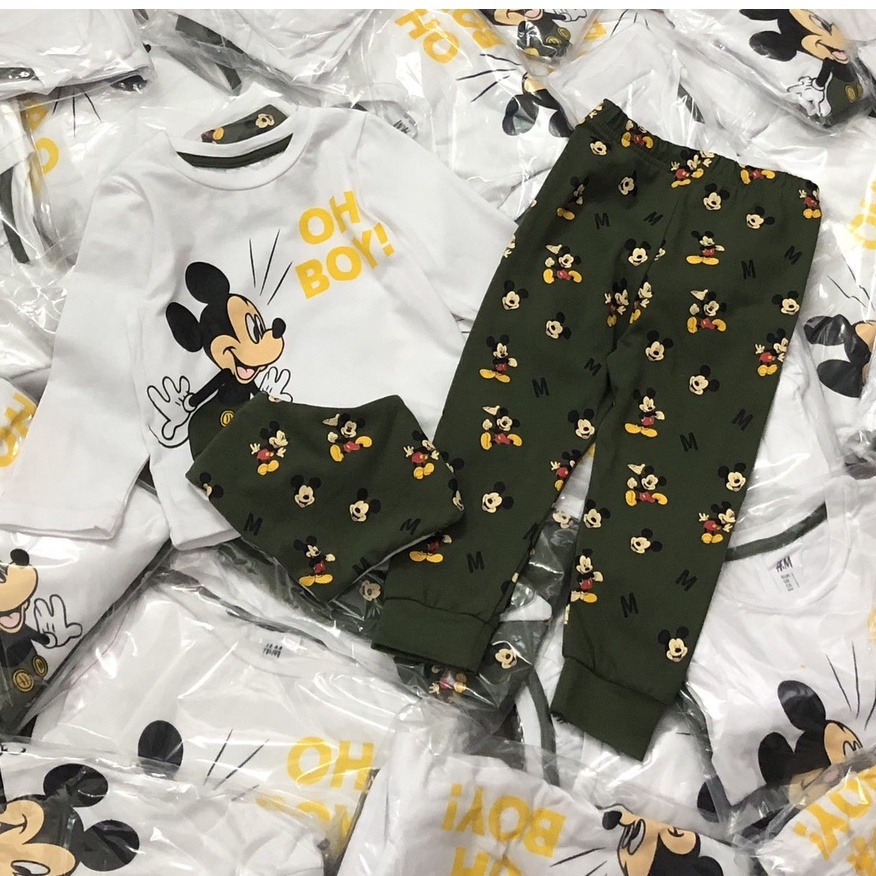 Bộ dài tay thu đông bé trai - Set bộ Mickey kèm yếm cho bé trai siêu đẹp size 1-6t