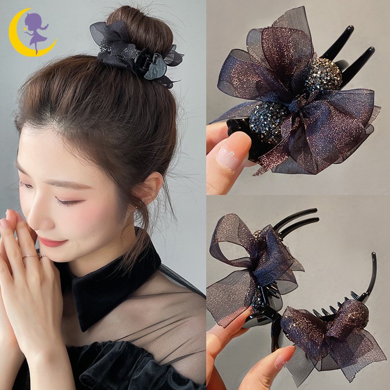 Kẹp Tóc Nơ Đính Đá Lấp Lánh Phong Cách Hàn Quốc