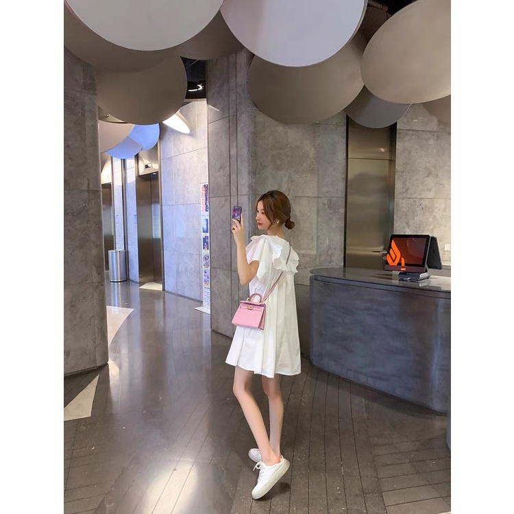 Váy đầm xếp ly quảng châu dáng ngắn, Đầm trắng dự tiệc tiểu thư cổ bèo dễ thương kiểu hàn | BigBuy360 - bigbuy360.vn