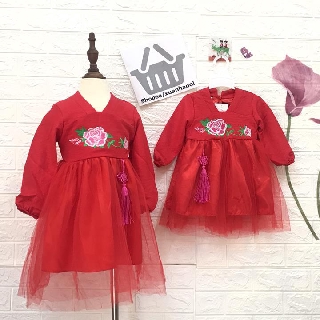 Váy bé gái cách tân Hanbok lụa phối ren mềm mại