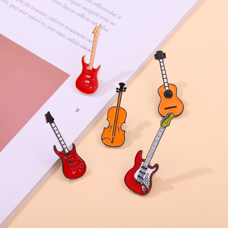 Ghim Cài Áo Hình Nhạc Cụ Guitar Ukulele Violin Tráng Men 5 Kiểu Dáng Dành Cho Bạn Bè