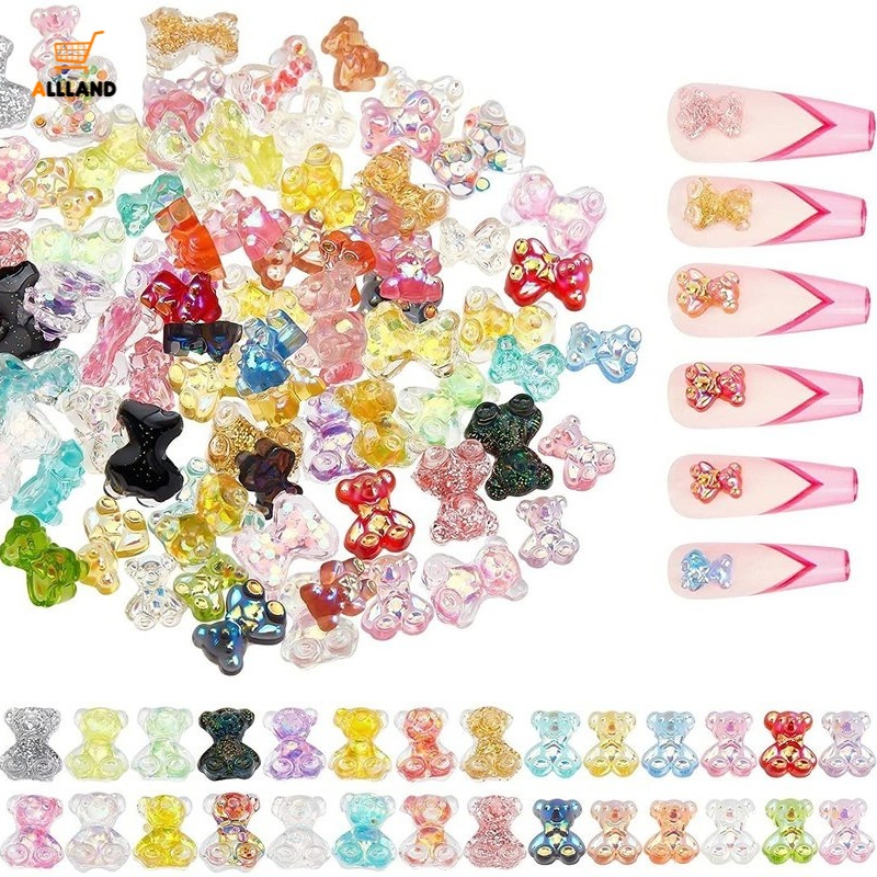 Miếng Dán Trang Trí Móng Tay Hình Gấu Hoạt Hình 3D Bằng Nhựa Resin Màu Kẹo/ Phụ Kiện Trang Trí Móng DIY