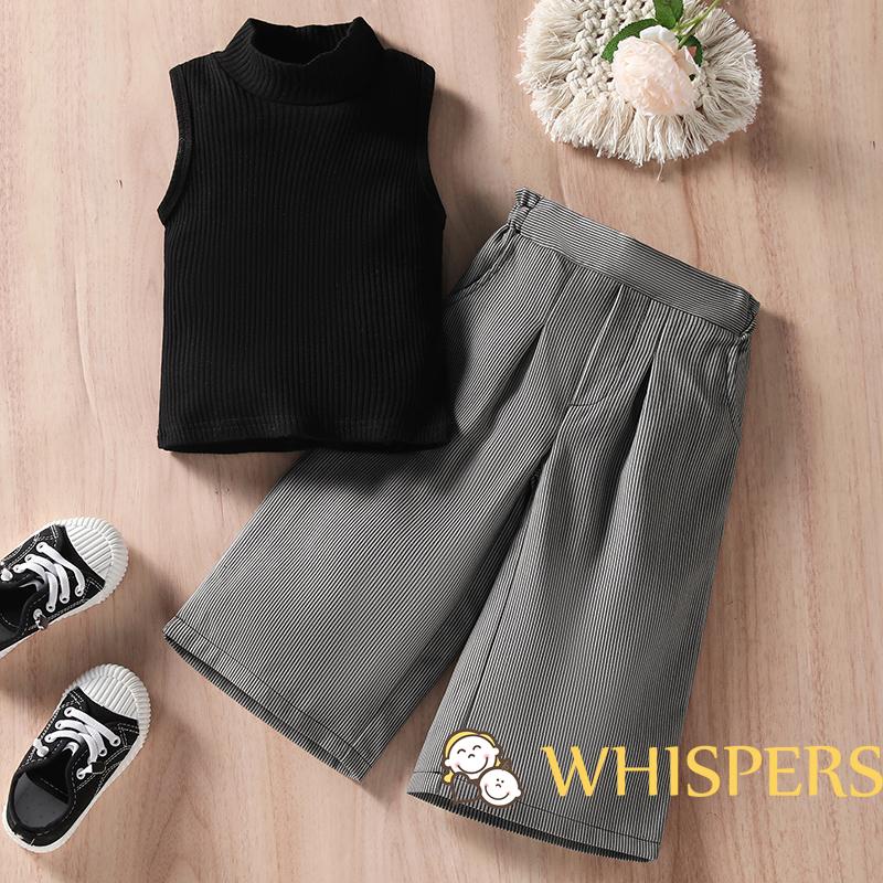 WHISPERS-Baby Girl´s Suit Sleeveless High Neck Tops + Stripe High Waist Wide-Leg Pants