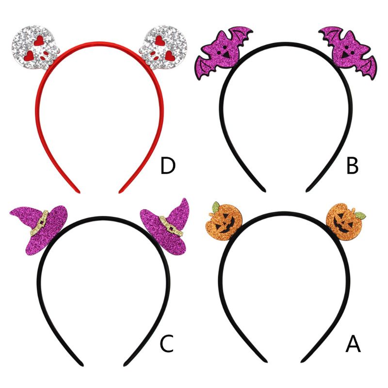 Băng Đô Tai Dơi / Bí Ngô / Mũ Phù Thủy Họa Tiết Hoạt Hình Lấp Lánh Hóa Trang Halloween Cho Người Lớn Và Trẻ Em