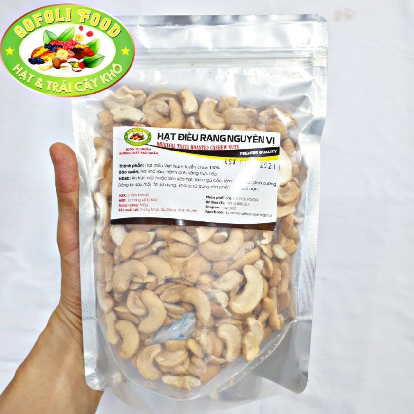 [KHÔNG MUỐI] Hạt điều rang bóc vỏ lụa loại ngon 500g, giòn thơm béo/ NO SALTED Top quality split cashew nuts, delicious