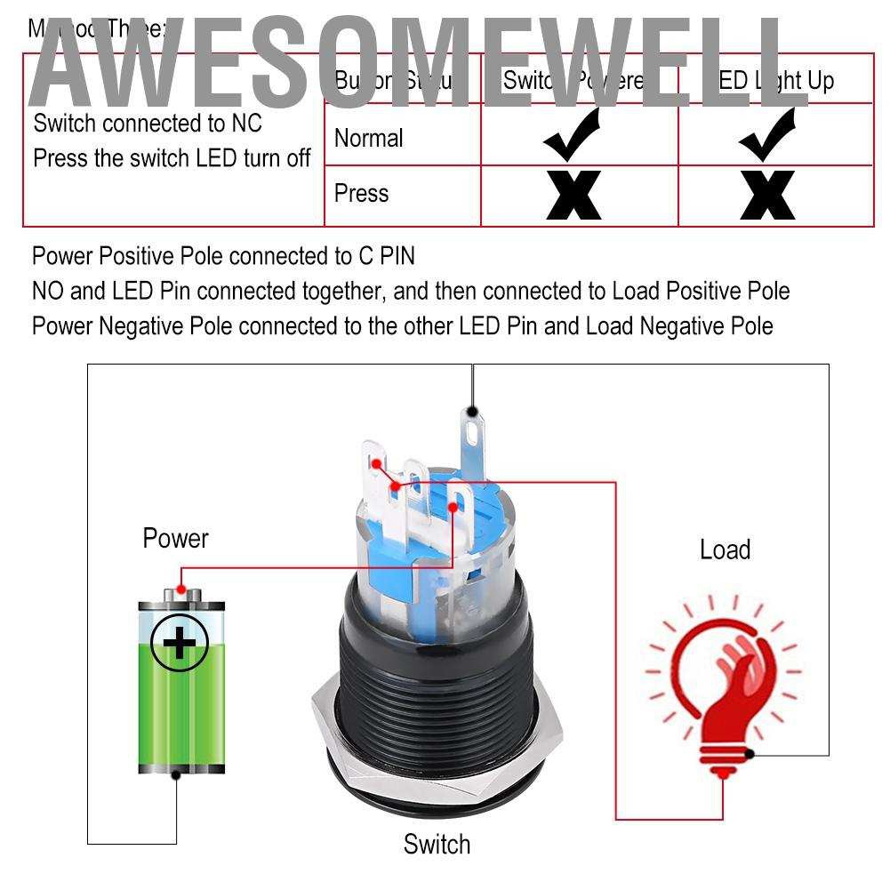 Nút nhấn khởi động xe ô tô 19mm 12v led trắng / đen