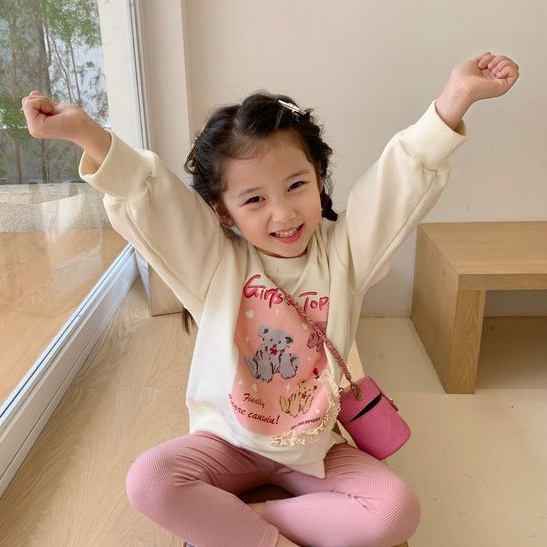 Áo Sweater Cổ Tròn Dáng Rộng In Họa Tiết Thời Trang Mùa Thu Phong Cách Hàn Quốc Cho Bé Gái
