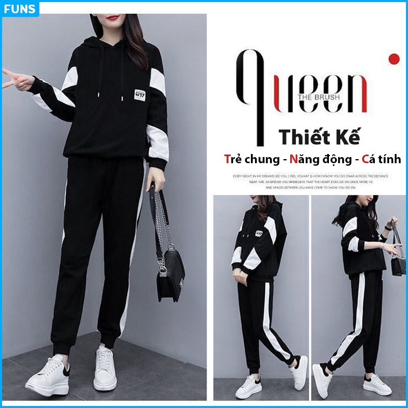 Bộ Quần áo thu đông nam nữ FUNS mã "TT38" dáng thể dục thể thao hàn quốc đẹp bao gồm áo khoác hoodie và quần jogger