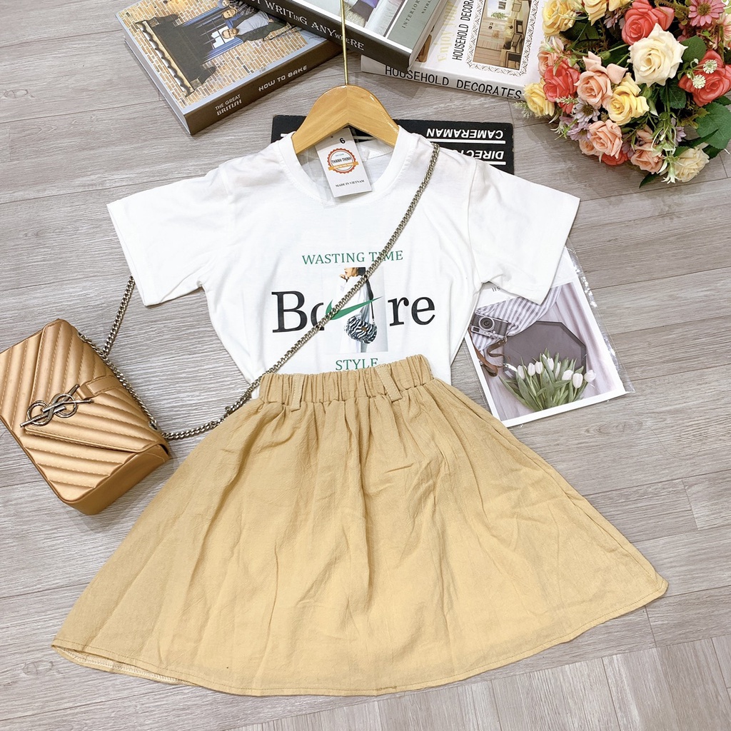 Set váy và áo cho bé gái mùa hè mẫu WASTING TIME. Hàng may kỹ, thiết kế tinh tế. MA66