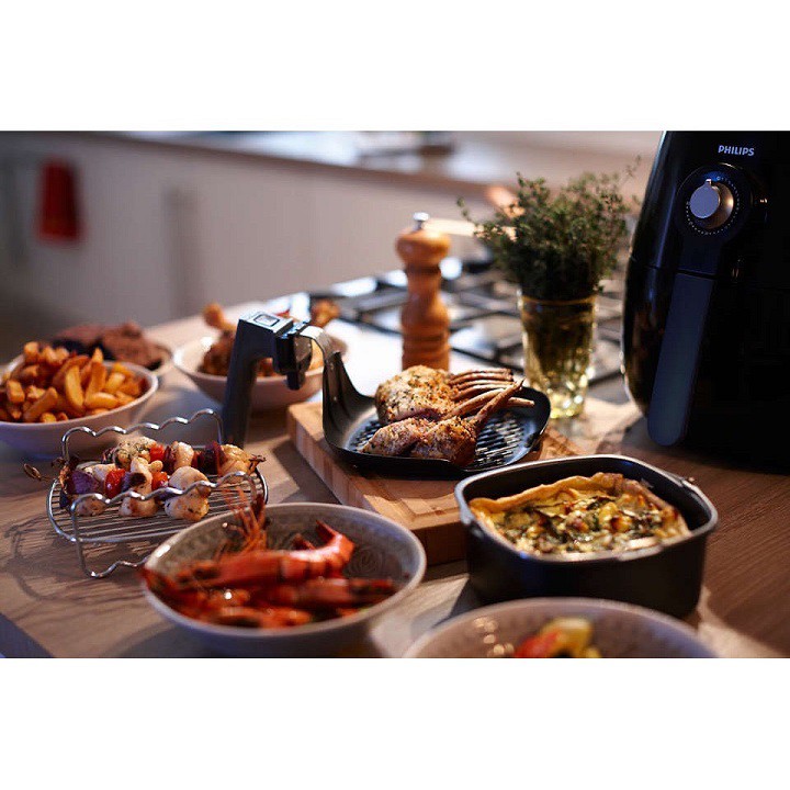 Nồi chiền không dầu philips HD9745, 1500W, công nghệ Loại bỏ chất béo, có vĩ nướng bánh, bảo hành 2 năm toàn cầu