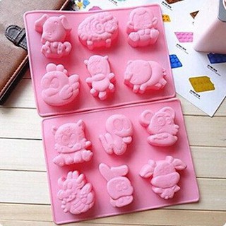 Khuôn silicon 3d làm bánh làm rau câu mẫu 6 con vật