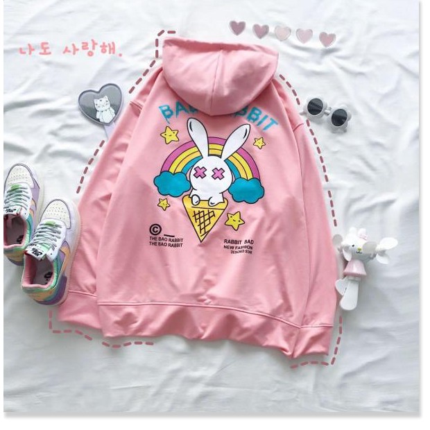 Áo khoác nữ form rộng hàn quốc, áo hoodie nữ có dây kéo form rộng bad Rabbit ...