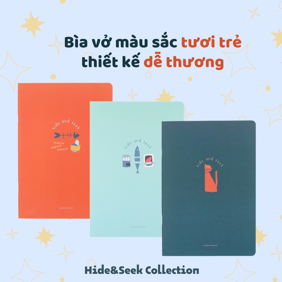 Combo Vở Crabit ô vuông grid 120 trang - Hide &amp; Seek Mèo - Giao hỏa tốc