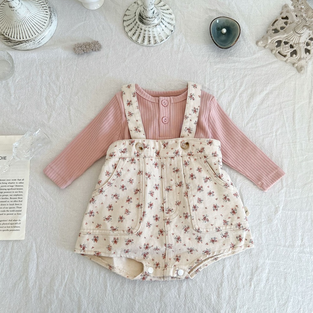 Quần Yếm denim In Hoa Mềm Mại Thời Trang Mùa Thu 2023In Cho Bé Gái