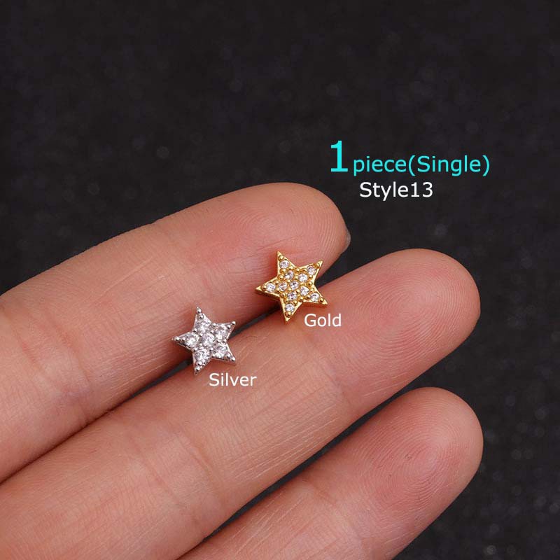 Khuyên tai đơn bằng thép không gỉ đính đá Zircon nhân tạo 16g
