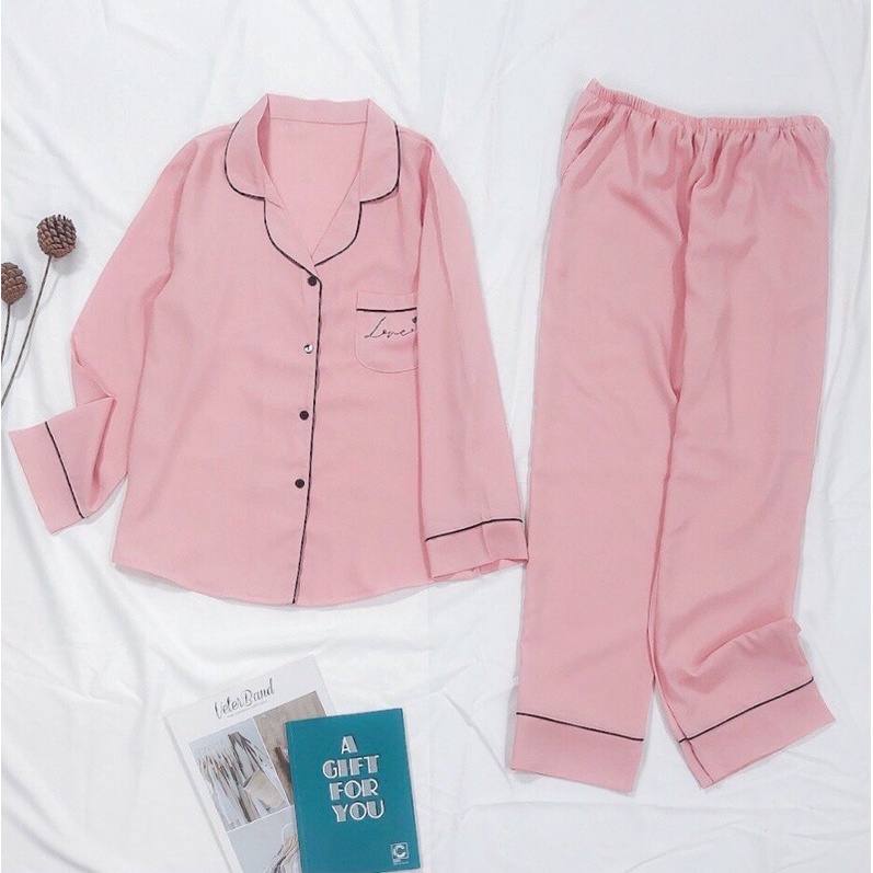 Bộ pijama thêu chữ love mặc nhà xinh xỉu video ảnh thật | BigBuy360 - bigbuy360.vn