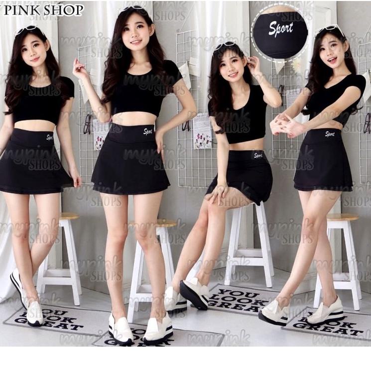 Chân váy quần mini màu đen/vàng kiểu dáng thể thao cho nữ