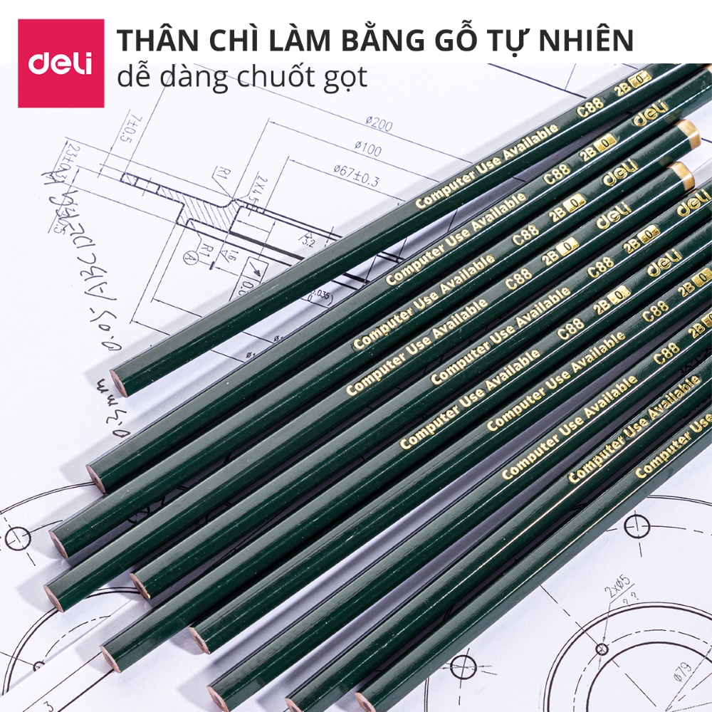 Bộ 12 bút chì gỗ học sinh Deli - phù hợp với dùng trong thi cử, quét máy chấm thi sử dụng trong trường học, văn phòng