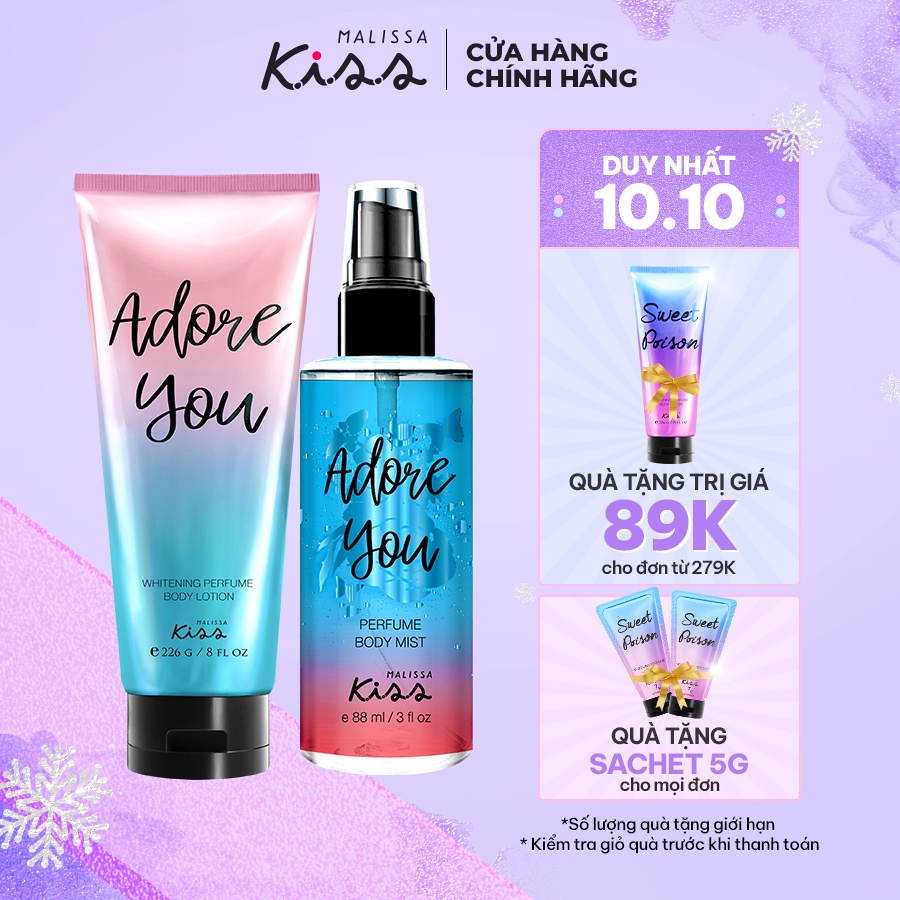 Bộ Đôi Malissa Kiss Body Lotion & Body Mist Hương Adore You 226G