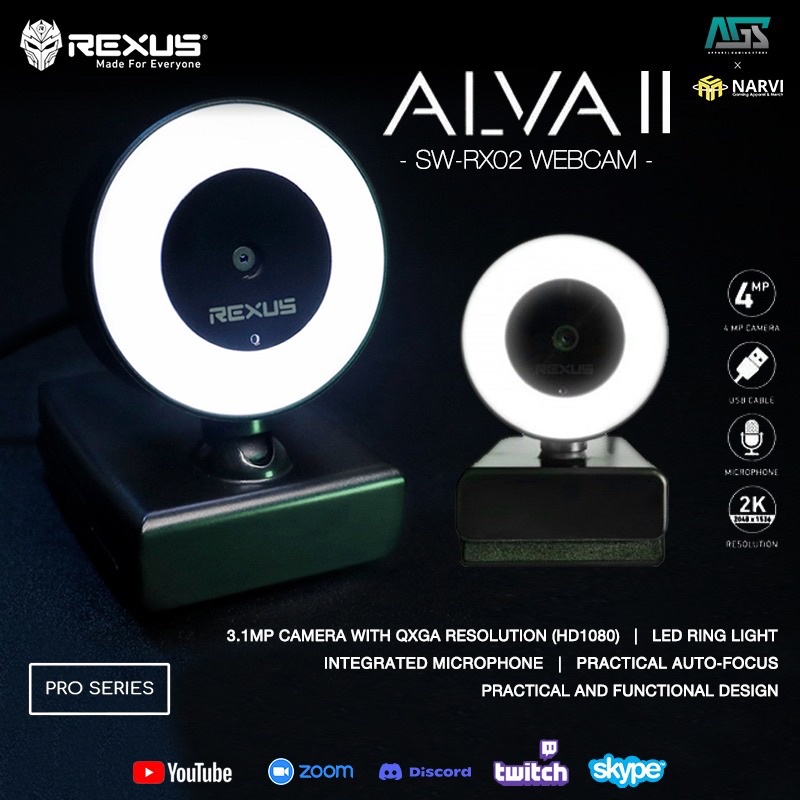 Webcam máy tính Rexus Alva II HD 1080 có đèn LED