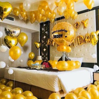 Trang trí đám cưới - Set bóng bay trang trí phòng cưới, đám cưới vàng c27 đầy đủ bóng giống hình  - Bống Balloon Shop