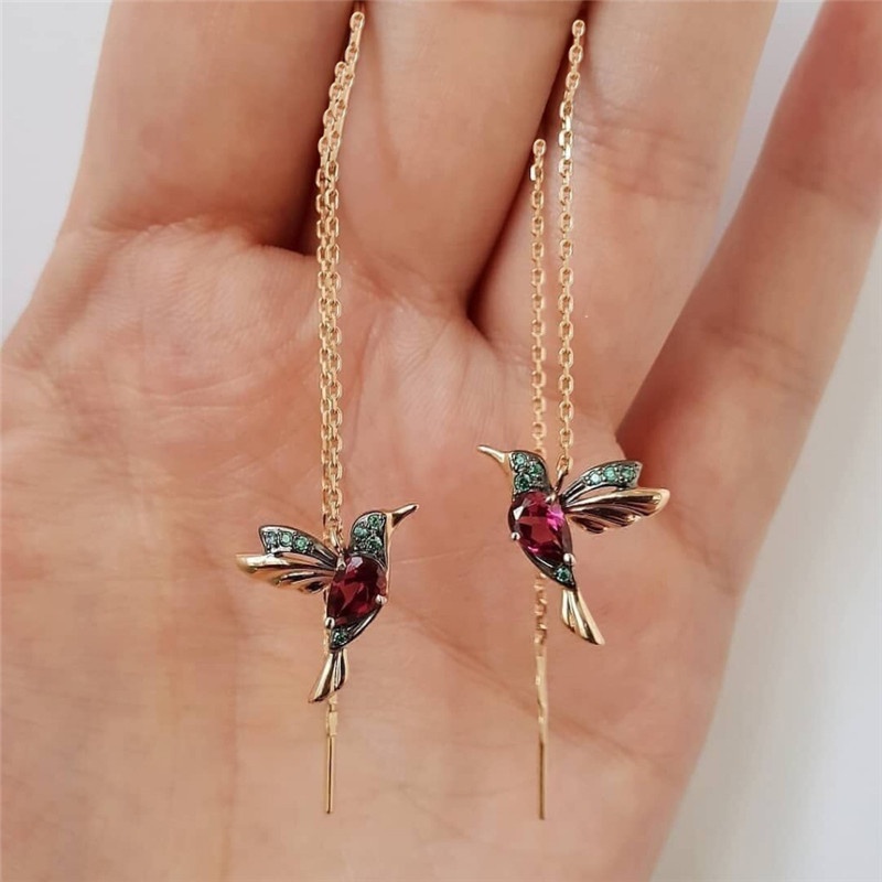 Châu Âu và Châu Mỹ Retro Bird Chain Bông tai của phụ nữ Bông tai dài Tua kim cương Trang sức