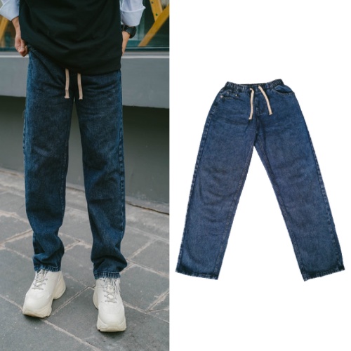 Quần Baggy Ống Rộng Stone Wash Nam Nữ Quần Jean Cạp Chun Ống Đứng I'm Basic (QJCH)