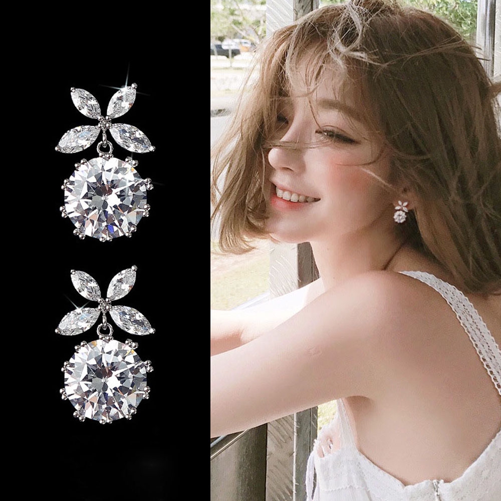 MXGOODS Zircon Shiny|S925|Needle Prevent Allergy Dangle Drop Earrings