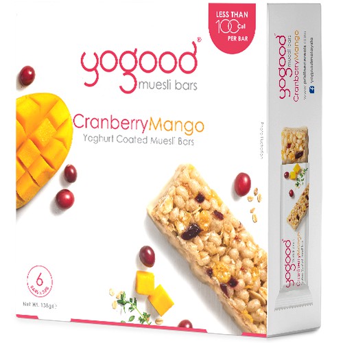 Ngũ cốc dạng thanh cao cấp vị xoài, nam việt quất Yogood Muesli Bars Cranberry Mango - Hộp 138g