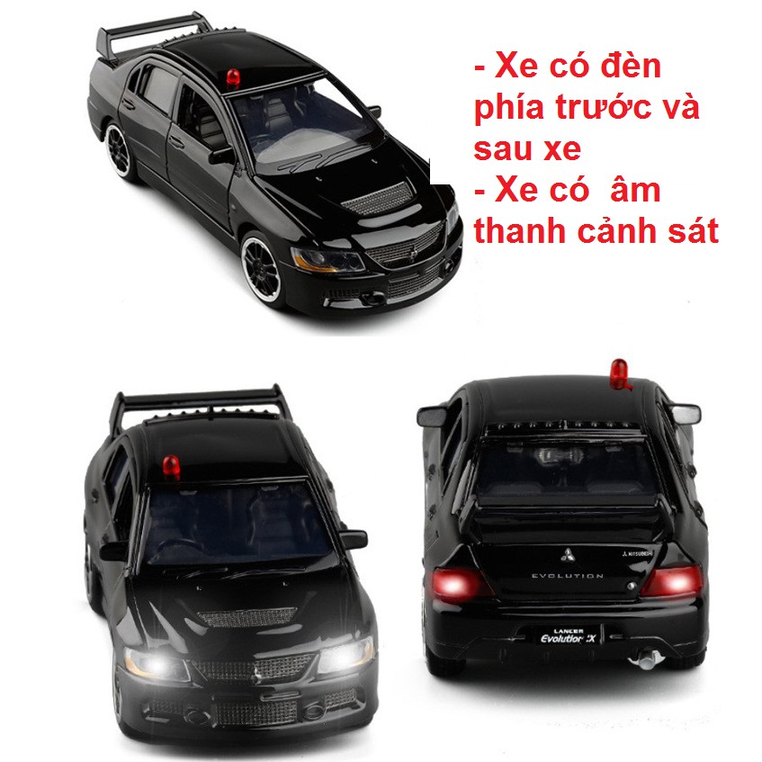Mô hình xe ô tô Mitsubishi Lancer Evolution X tỉ lệ 1:32 hãng jackiem bằng kim loại có âm thanh cảnh sát