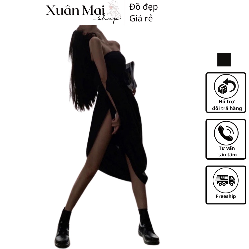 Đầm 2 dây bún form xòe dài thân trên phối thun xịn co giãn ôm sát người form xoè dài 1m3