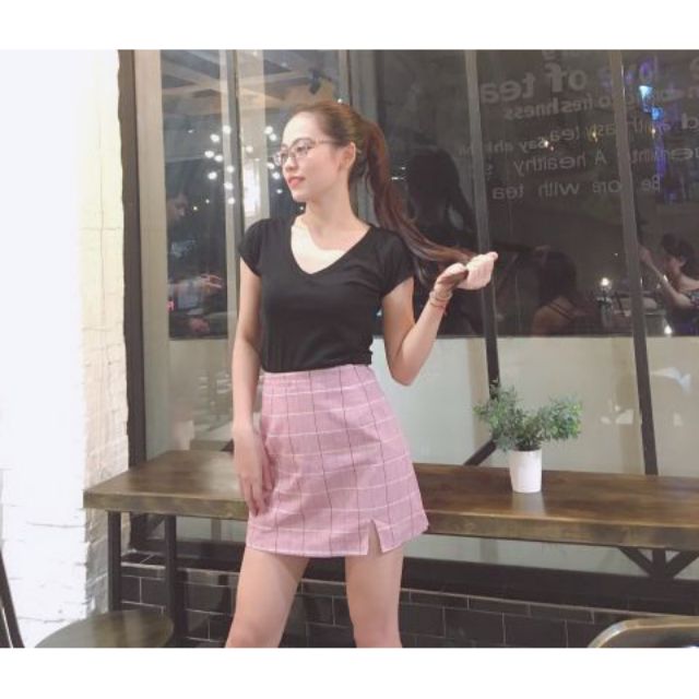 Váy chữ A, sọc caro