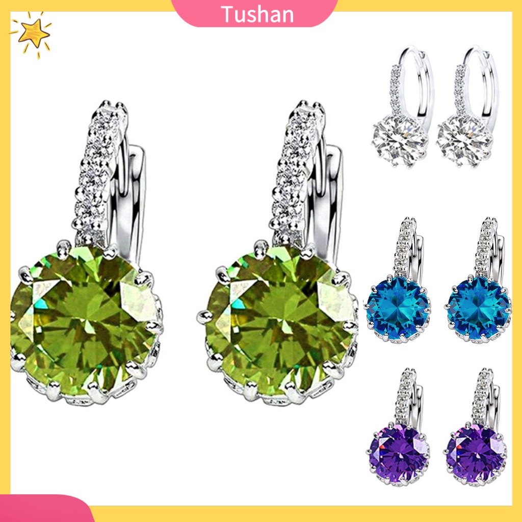Khuyên Tai Đính Đá Zircon Tròn Thời Trang Cho Nữ