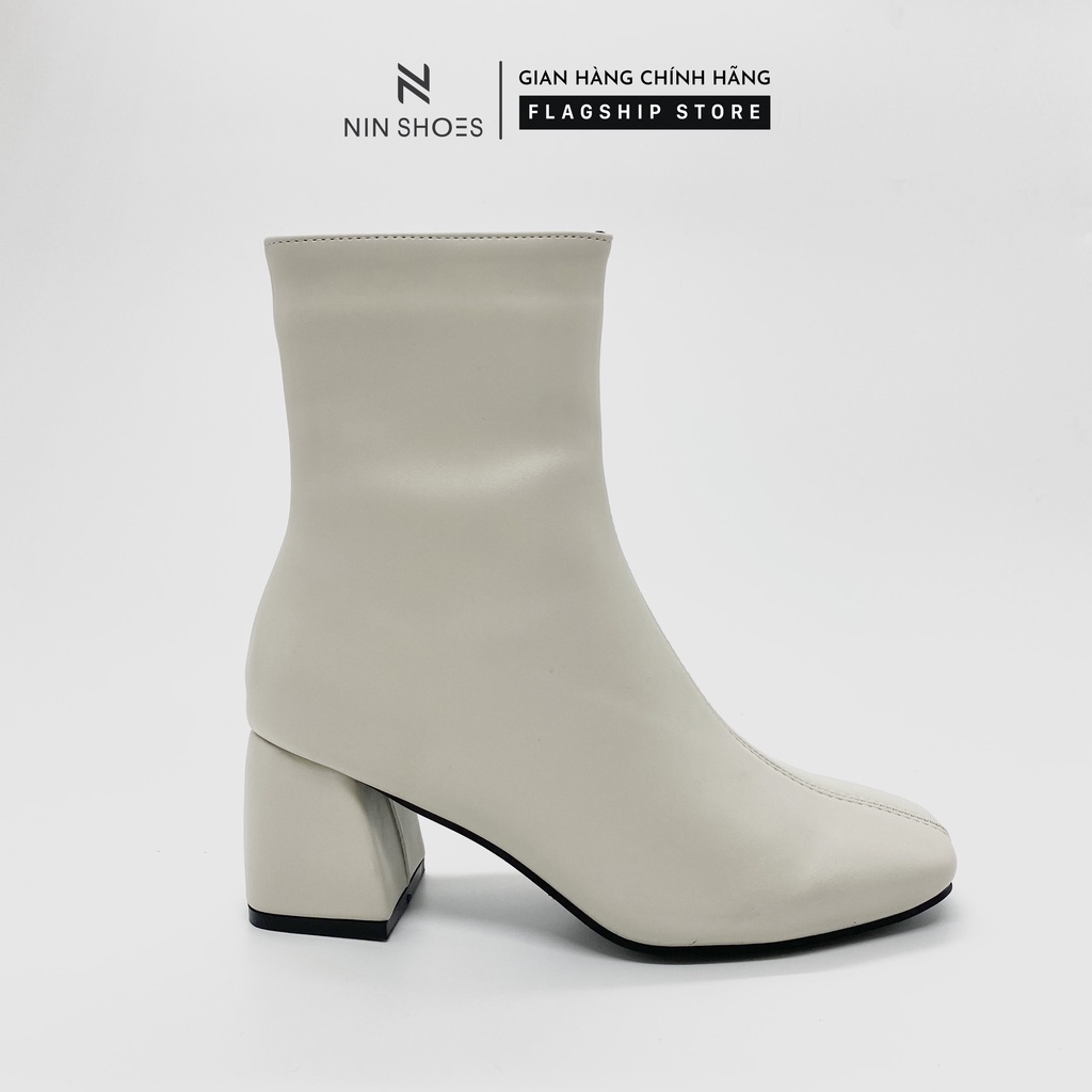 Giày boot nữ cao 5p QCCC cao cổ kéo khóa hông gót vuông da si Ninshoes | BigBuy360 - bigbuy360.vn