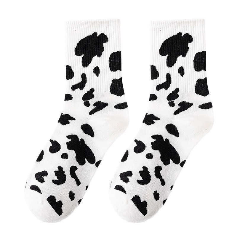 Tất cổ cao, vớ cổ cao nữ họa tiết bò sữa dễ thương vải cotton thời trang Hàn Quốc