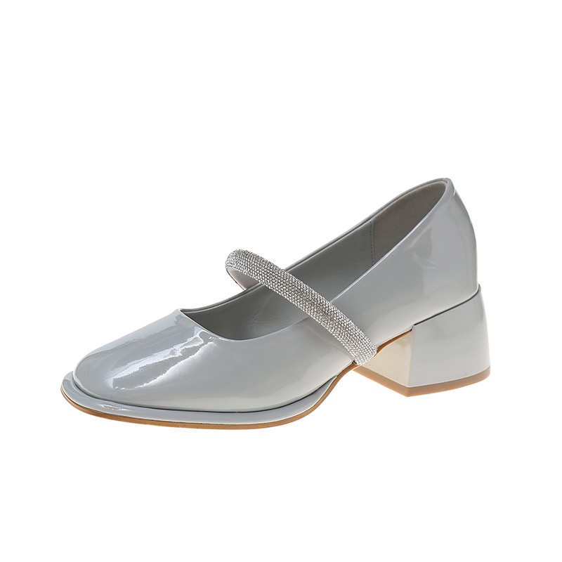 Giày lười IELGY mũi vuông gót thô đính đá kiểu Pháp cho nữ