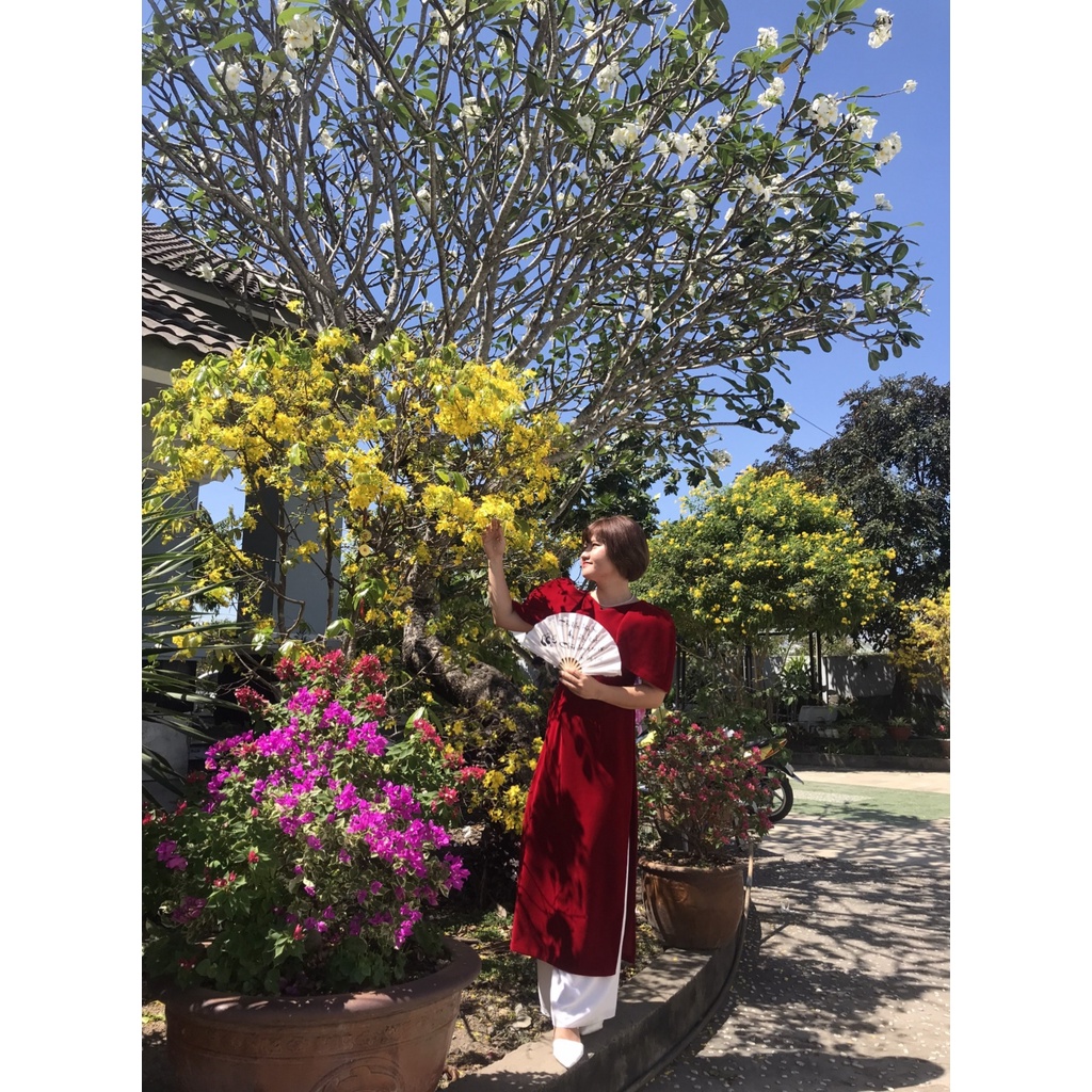 Thanh lý áo dài cách tân nhung đỏ Hương Boutique