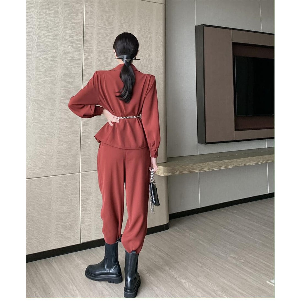 Sét áo blazer đai xích quần baggy Delys